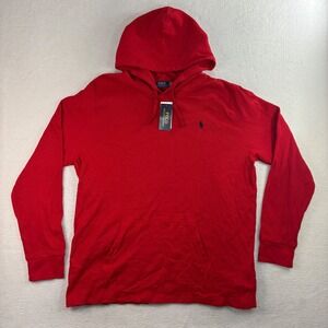 Polo Ralph Lauren Waffle Knit Hoodie Men 2XL Red Cotton Thermal Pullover NWT